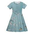 thumbnail image 3 of Girls Short Sleeve A-Line Dress Casual Summer Graphic Flowy Swing Ruffle Pleated Dresses 4-14 Years, 3 of 8