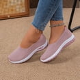 thumbnail image 3 of Women's Breathable Knitting Casual Flat Shoes Wedge Non Slip Walking Shoes Comfortable Low Top Slip On Mesh Loafers Red Size 7, 3 of 7