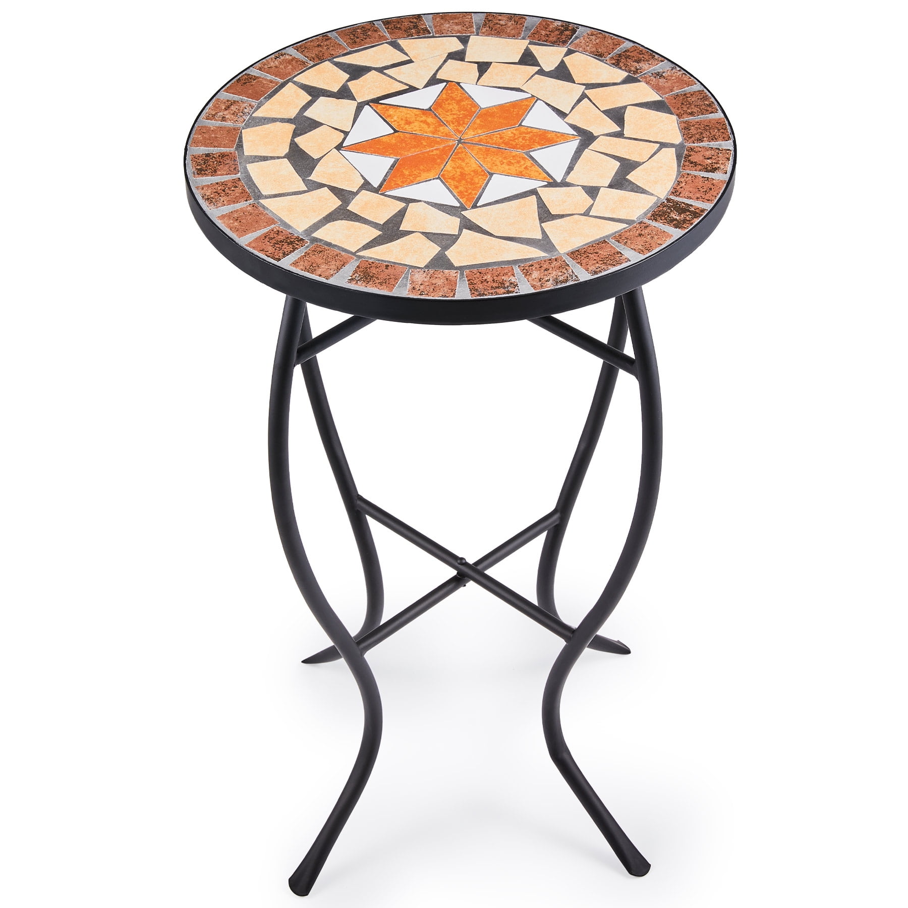 Bestco Ceramic Tile Side Table 14" Mosaic Accent Table Plant Stand w
