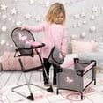 thumbnail image 2 of Bayer Design: 9-In-1 Doll Travel Bed Set - Grey-Pink-Butterfly - Sleep Playpen-Highchair-Bag-Feeding Care Toy Accessories For Dolls Up to 18", Kids 3+, 2 of 9