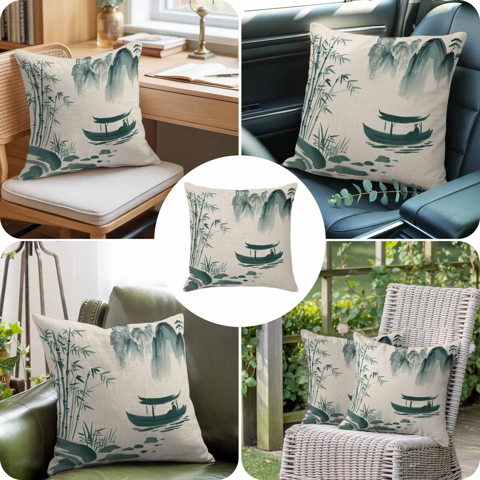 Throw Pillow Covers 26 x 26 Inch, Green Mountains Cotton Linen Pillows Cases, Modern Watercolor Nature Country Landscape Square Cushion Covers for Couch Sofa Bed