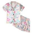 thumbnail image 1 of Pyjamas pour Filles, T-Shirt en Satin à Manches Courtes et Shorts, Tenues Décontractées d'Été, Pyjama Bébé Fille Multicolore 2 Ans-3 Ans, 1 of 7