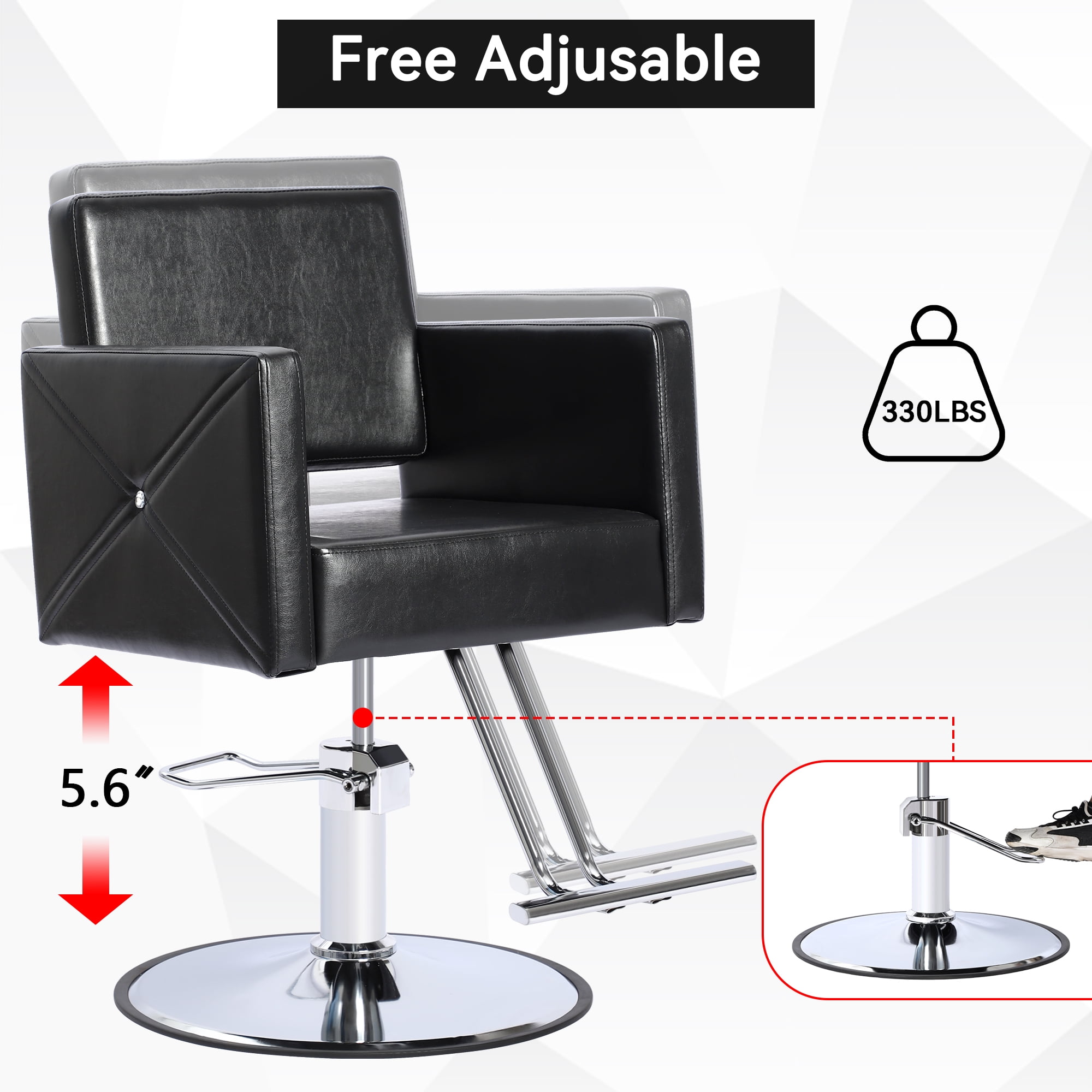 Kigoty Adjustable Hair Stylist Chair with Foot Rest, Round Base, 23.42" L, Black