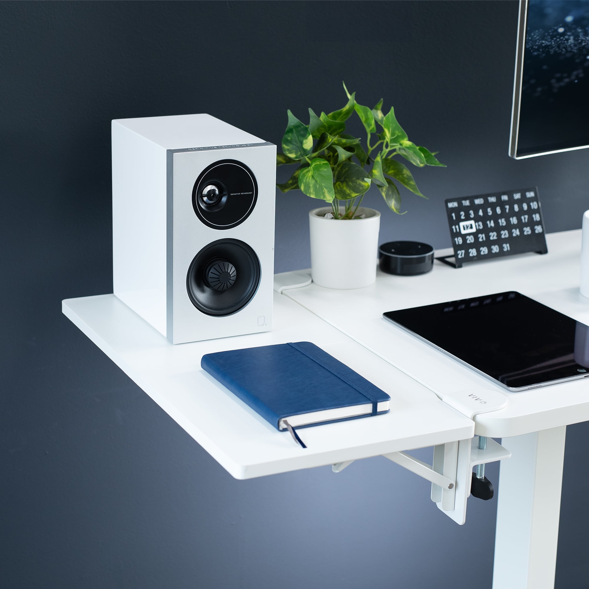 VIVO White Clamp-on 24" x 12" Desk Extension, Accessory Platform, Keyboard Tray