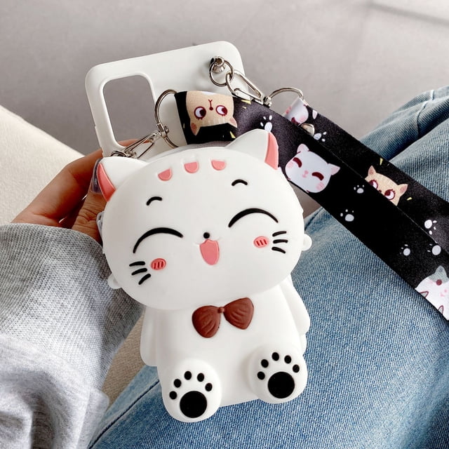 Funda con dibujo de gato en 3D para móvil, cartera bonita con cuerda para Samsung Galaxy A01, A02S, A03, A10E, A20, A30, A40, A50S, A60, A70, A80, A90 Fivean unisex