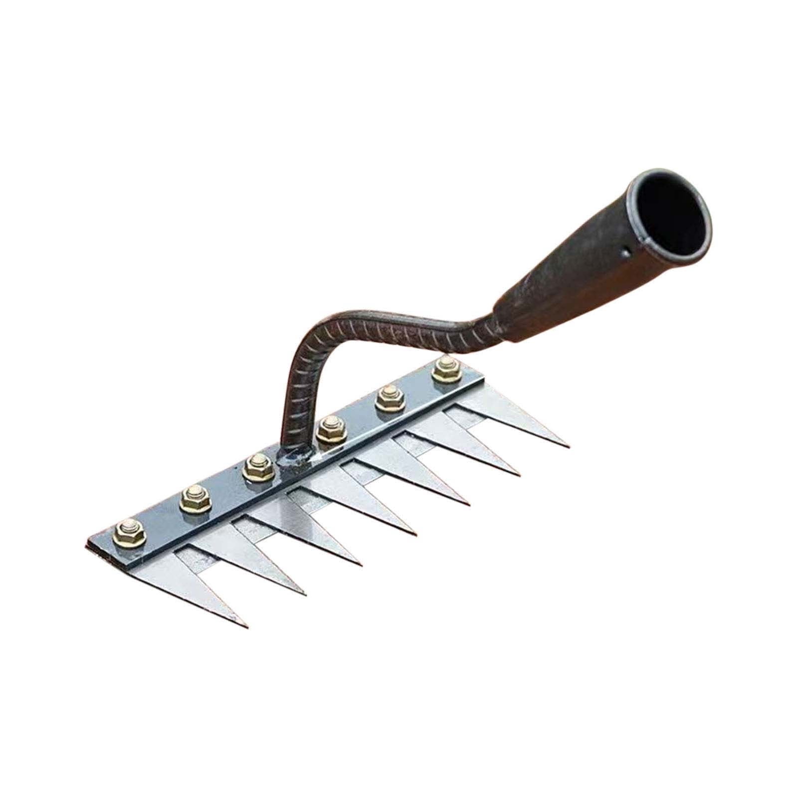Heavy-Duty Carbon Steel Weeding Rake, 5/6/7/8 Teeth Garden Hand Weeder Tool, Durable Iron Rake for Yard Lawn and Garden Weed Removal
