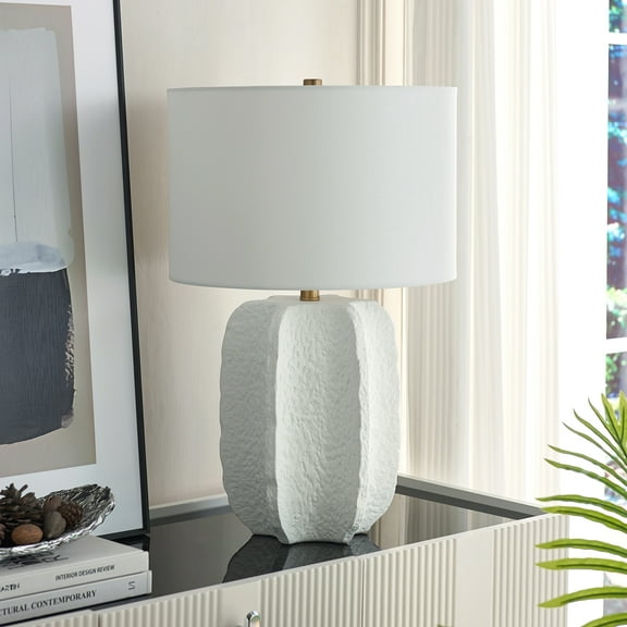 Turbida 24" Tall Table Lamp with Fabric Shade in Matte White/Brass/White