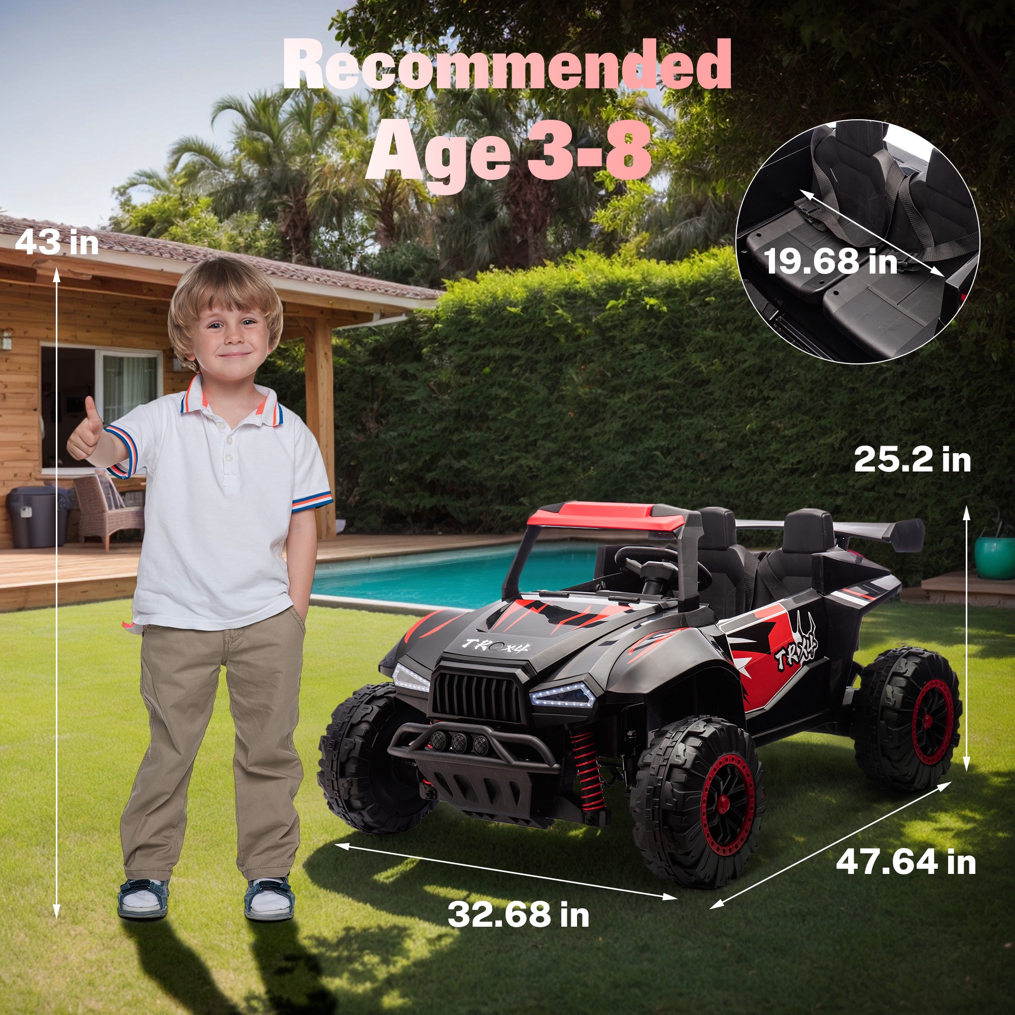 24V 2 Seater Ride on Toy Cars, Kids Ride on UTV Cars with Remote Control, Battery Powered Electric Car for Kids Boys Girls 3-8 w/Bluetooth, USB, Dual Flash Light, 4 Wheelers Drive, Black