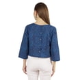 thumbnail image 5 of Moomaya Printed Womens Crop Top 3/4 Sleeve Button Up Round Neck Tunic Blouse, 5 of 7