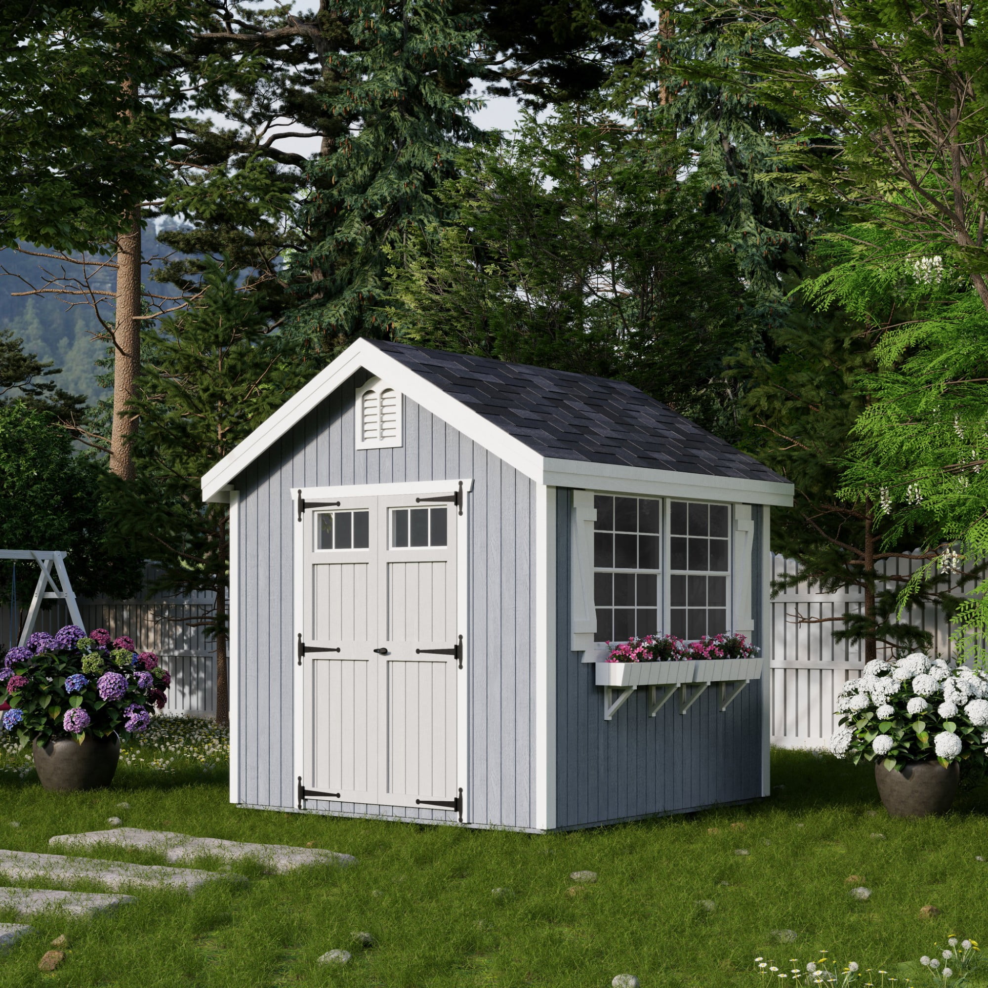 Little Cottage Co. 8x8 Colonial Williamsburg Shed with Operable Windows and Floor, Outdoor Wood Storage Do-It-Yourself Precut Kit