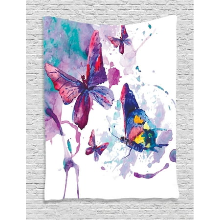 Butterfly Tapestry Wall Hanging - Butterflies Decorations Wall Hanging Tapestry, Watercolors Print Of Butterfly Sign Of The Soul Power Female Art Modern Home Decor, Bedroom Living Room Dorm Accessories, By Ambesonne