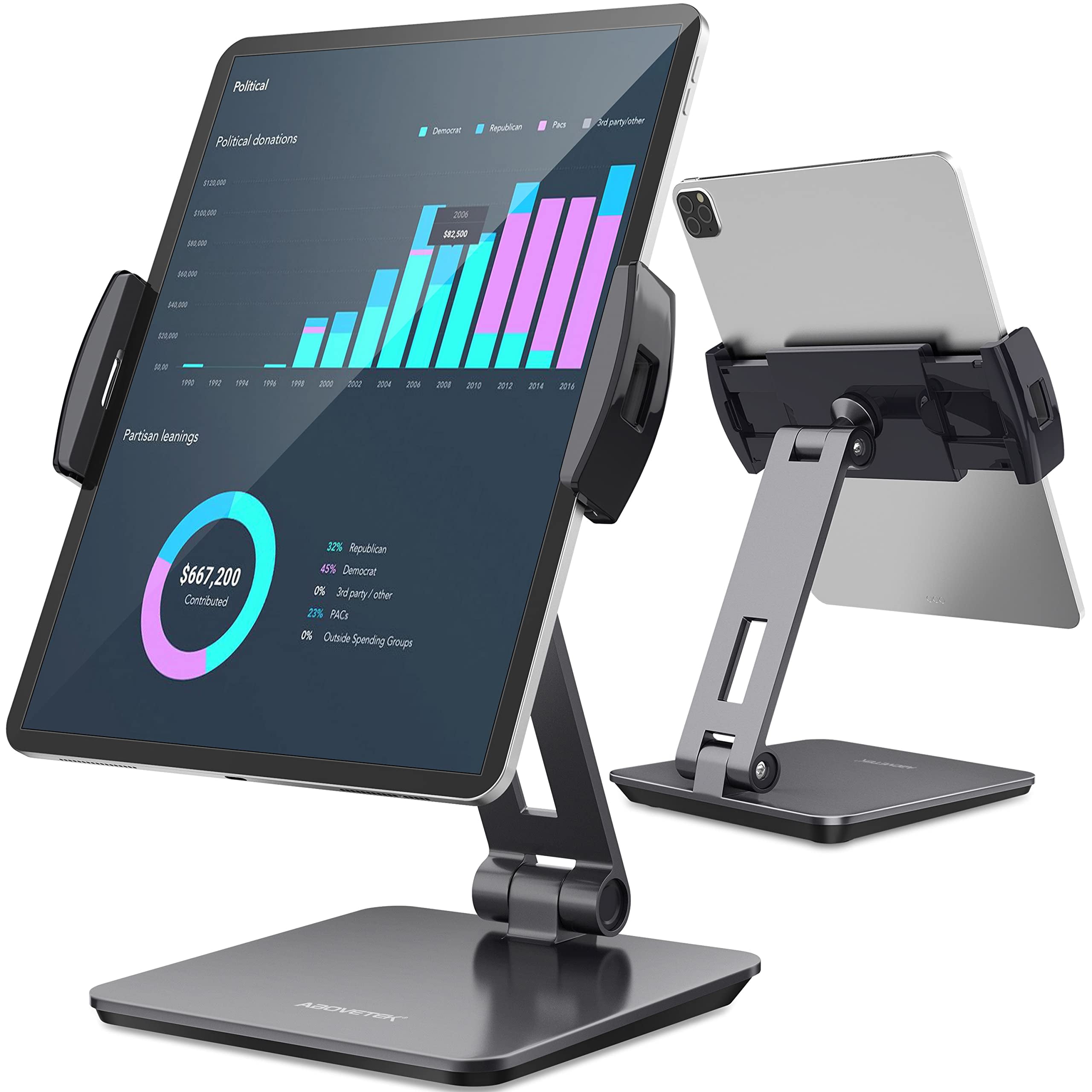 AboveTEK Business Kiosk Aluminum Tablet iPad Stand, 360&Acirc;&deg; Swivel Tablet &amp; Phone Holders for Any 4-14" Display Tablets or Cell Phones, Professional &amp; Sturdy for Store POS Office (Gray)