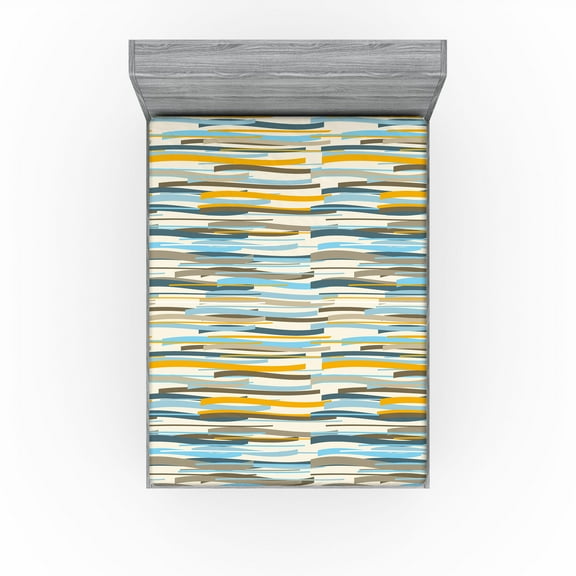 Ambesonne Abstract Modern Art Fitted Sheet, Stripes Simple, California King, Orange Sky Blue Cream