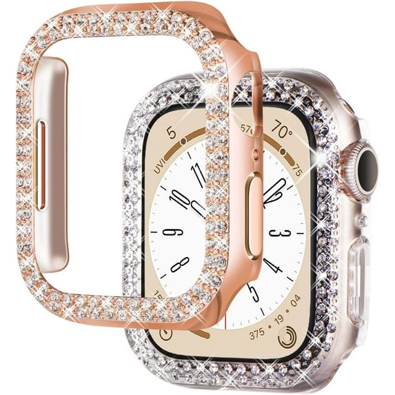 2-Pack Crystal Diamond Bling Cases Compatible for Apple Watch Cases Series 8 41mm Series 7, Niyattn Protective Bumper for iWatch Series 8 41mm Series 7 (41mm, Rose Gold/Clear)
