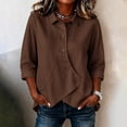 thumbnail image 4 of Summer Sales Womens Summer Tops Asymmetrical Placket Collar Linen‑Blend Button Casual Blouse Oversized Tshirts for Women, 4 of 9