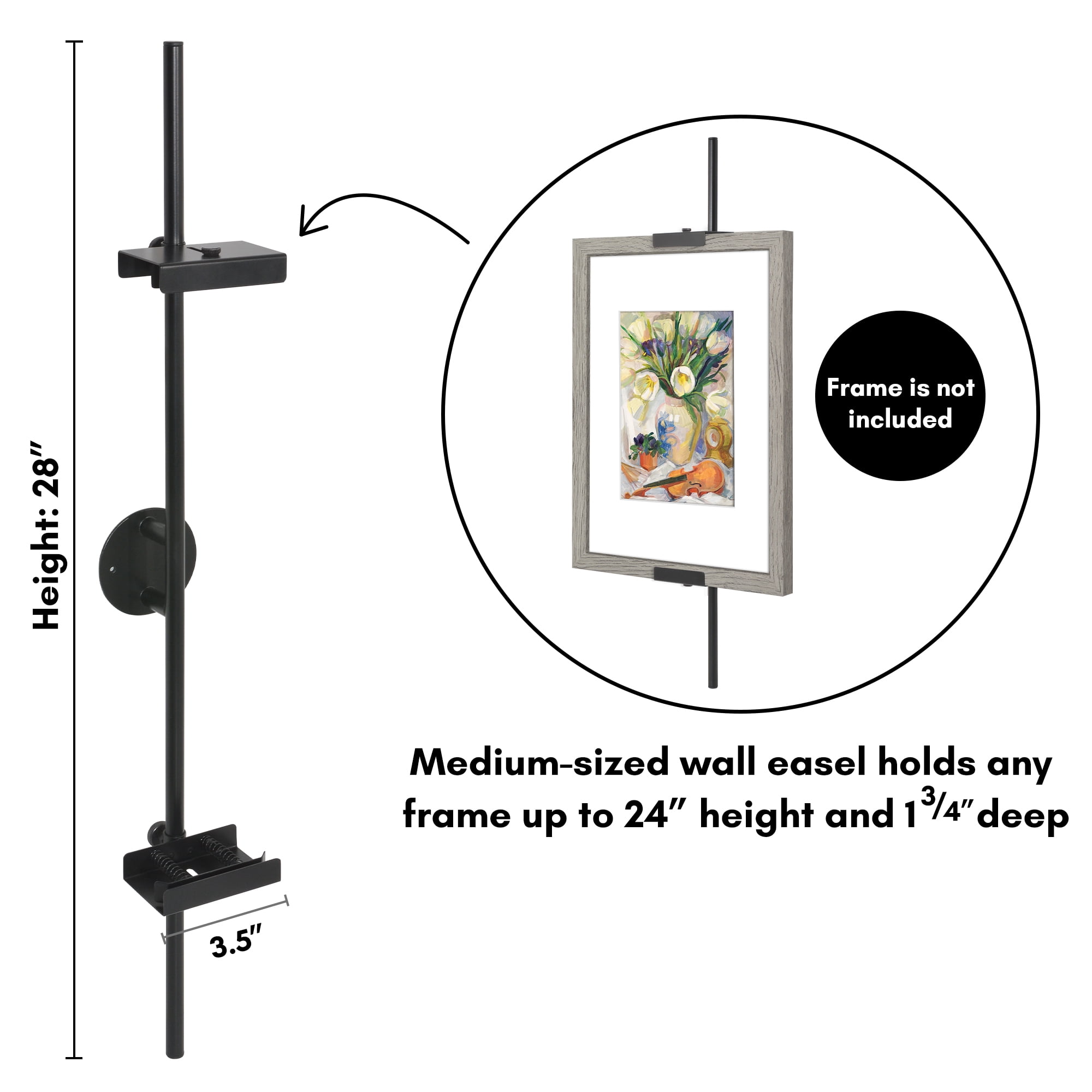 Americanflat 24" Wall Mounted Picture Frame Stand and Artwork Easel Adaptive Clamps Ideal for 18x24 Frame - Black