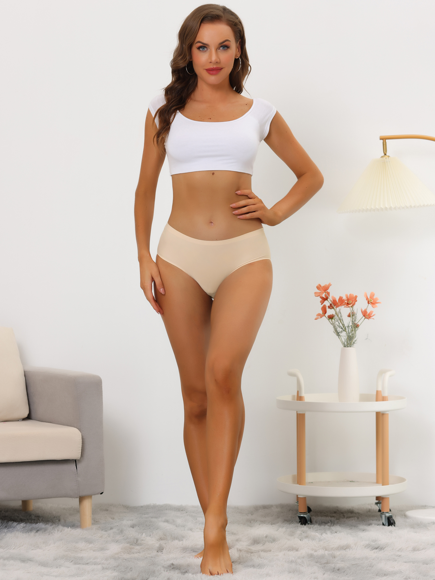 DARING DIVA Women's No Show Elastic Waist Brief Panties Breathable M Beige