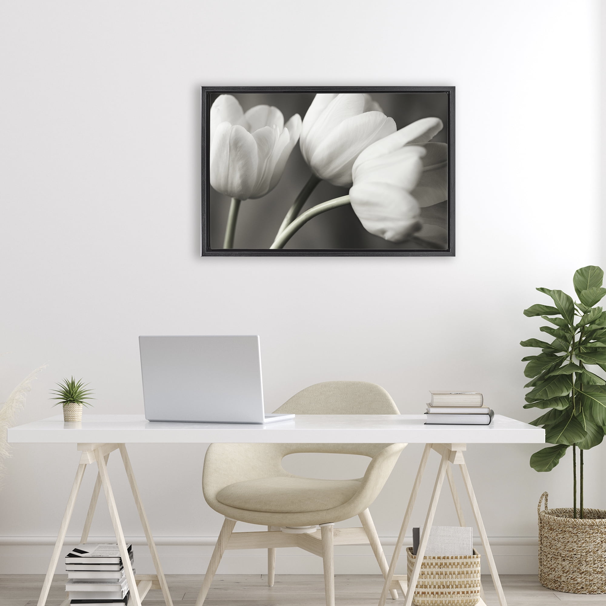 Stupell Industries Row Of Monochrome Tulips Black Framed Floater Canvas Wall Art, design by Tom Quartermaine