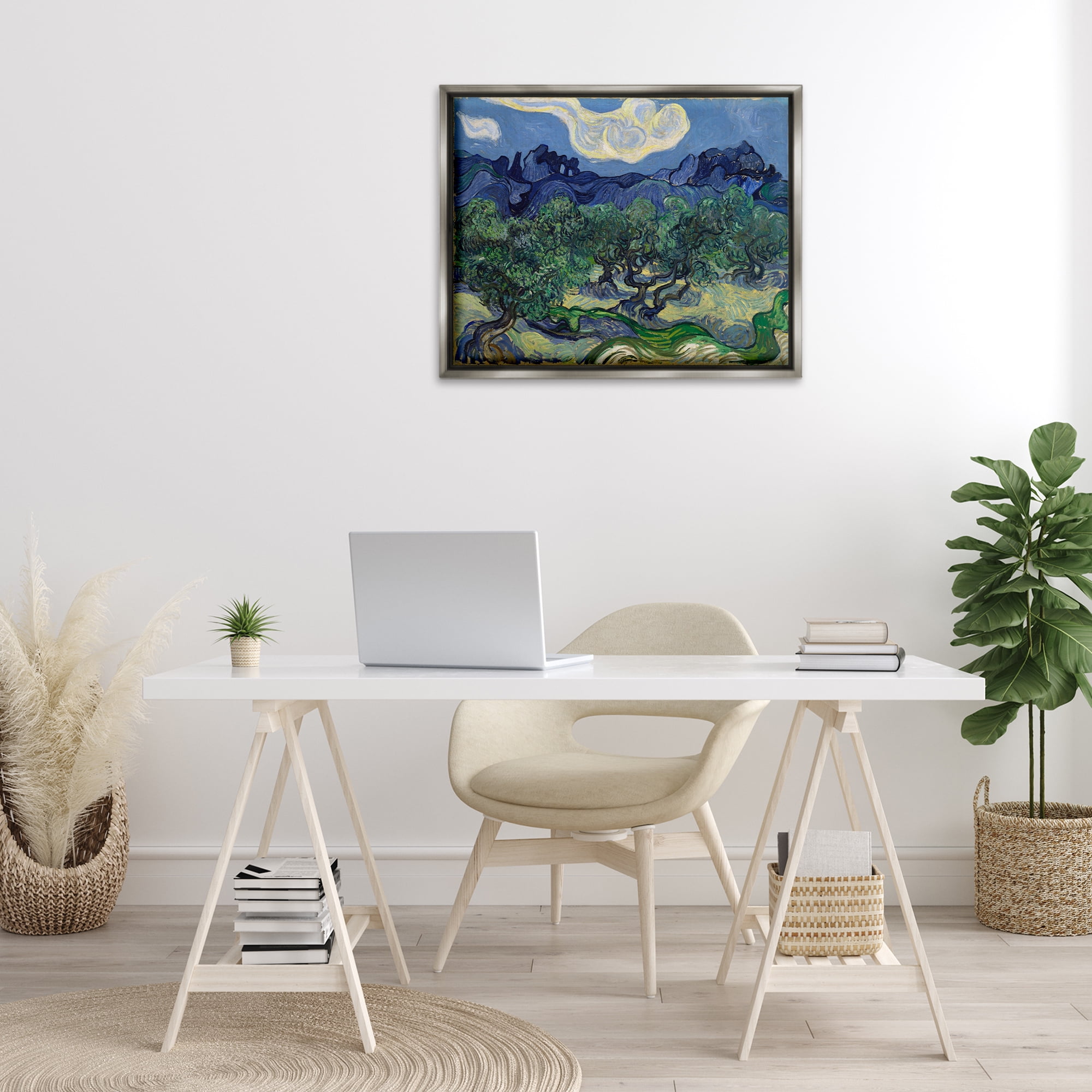 Stupell Industries Van Gogh Olive Trees Landscape Landscape & Nature Painting Gray Floater Framed Canvas Art Print Wall Art, 31 x 25
