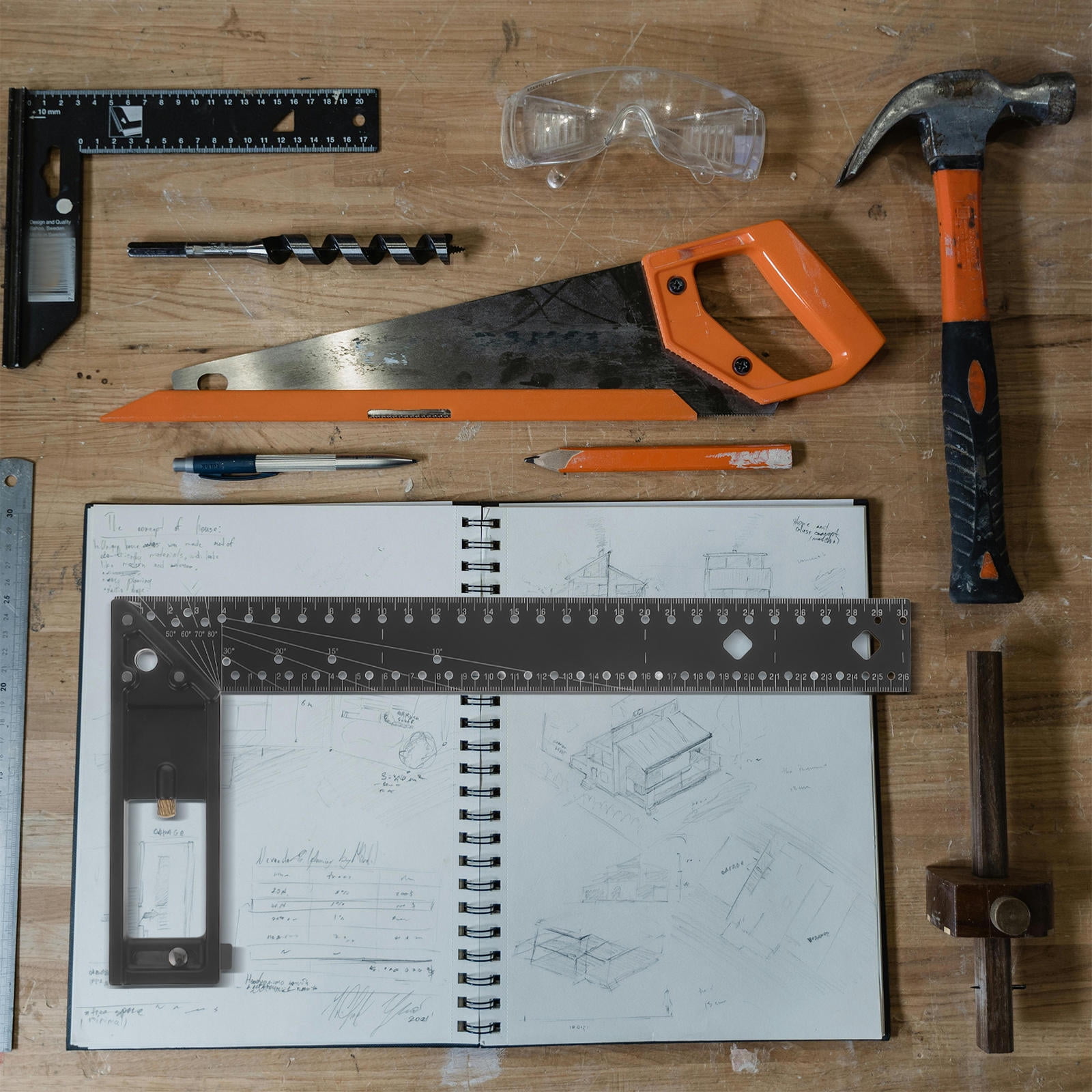 Swing Angles Protractor Woodworking Tool Angle Finder Rotatable Ruler for Work Projects