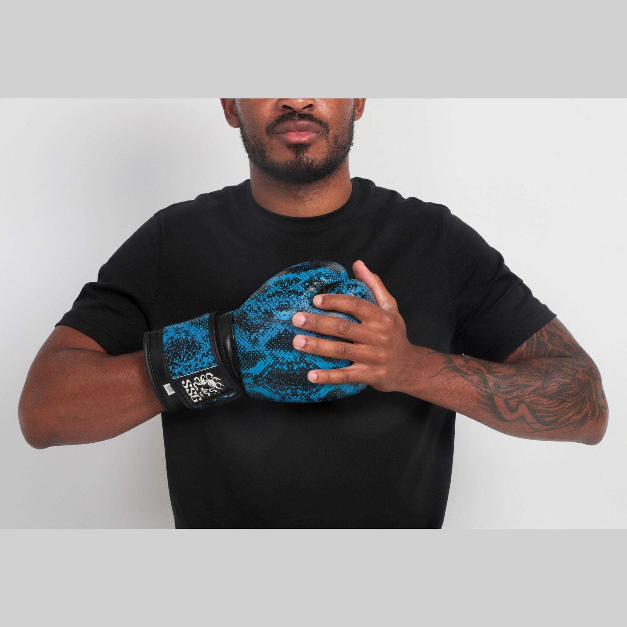 StoneStrikeGear Boxing Gloves – 12oz, Unisex, Synthetic Leather Training Gloves for Boxing, Sparring, & Bag Work – Medusas Blue Gaze