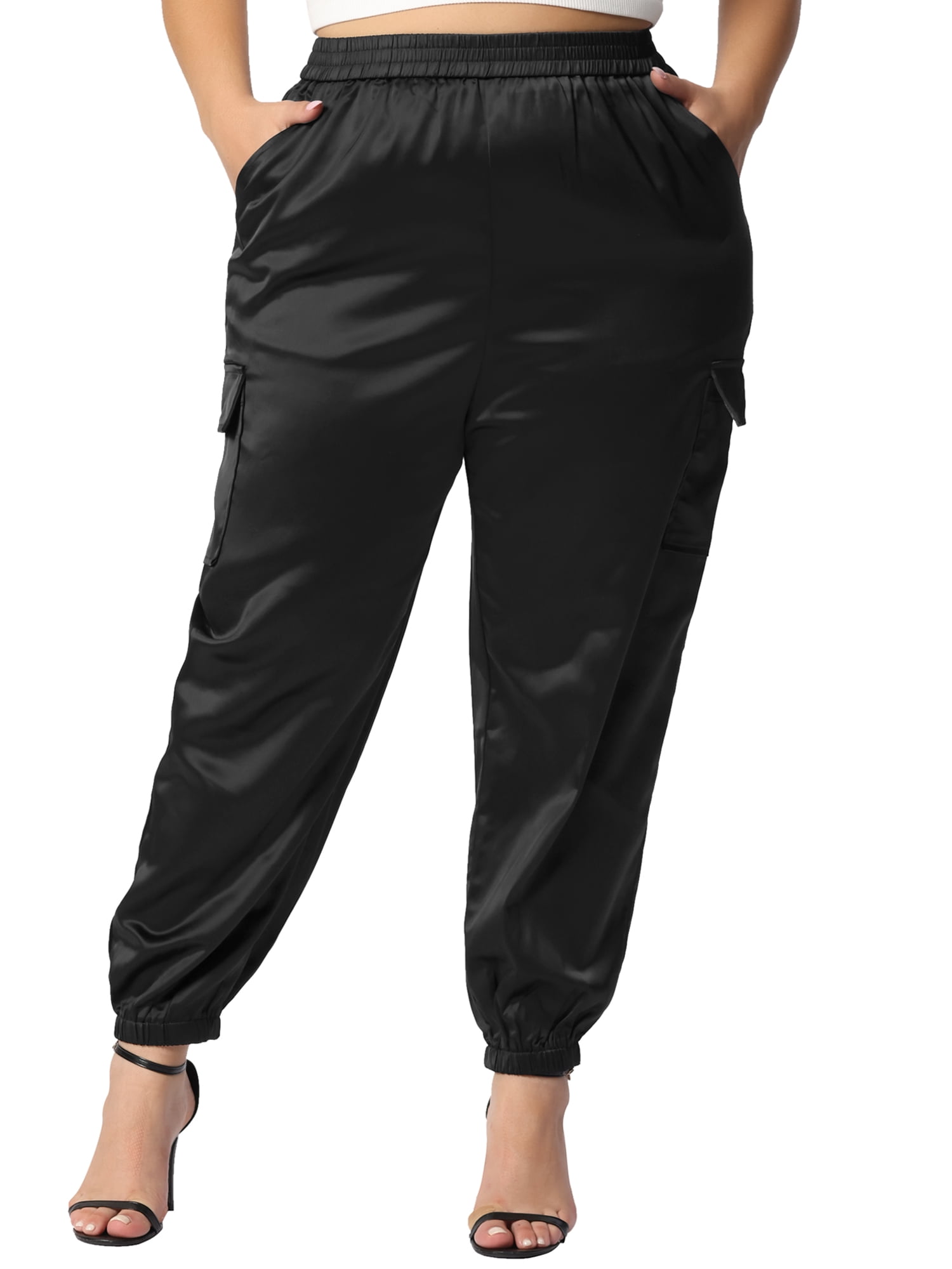 DARING DIVA Women's Plus Size Elastic Waist Ankle Length Cargo Pant 5X Black