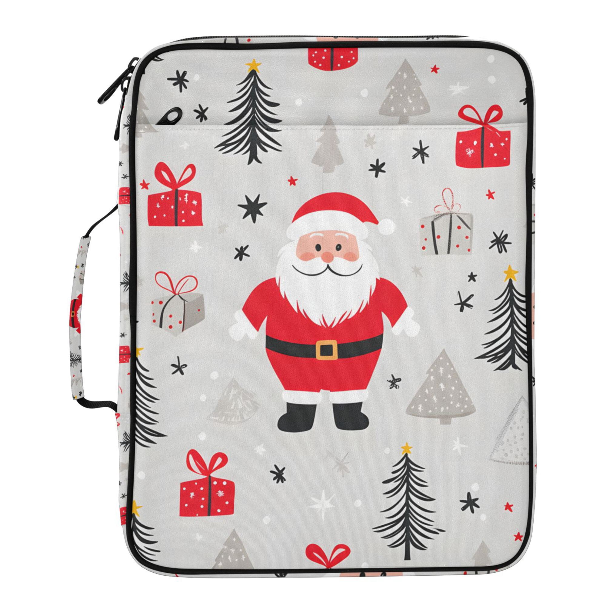 FORMRS Accordion File Folder A4 Size 7-Pocket Expanding Document Organizer Bag with 3 Ring Binder, Gray Christmas Santa