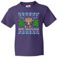 thumbnail image 3 of Inktastic Happy Chrismukkah Sweater Style with Menorah and Trees Youth T-Shirt, 3 of 5