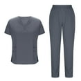thumbnail image 2 of Kctiaxy Gray Scrubs for Women Set Short Sleeve V-Neck Nursing Scrub Tops T-Shirts and Drawstring e Lastic Waist Solid Color Loose Straight Leg Scrubs Work Pants with Pockets, 2 of 6