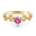 thumbnail image 2 of Gem Stone King 0.93 Ct Round Pink Created Sapphire 18K Yellow Gold Plated Silver Ring (Size 8), 2 of 3