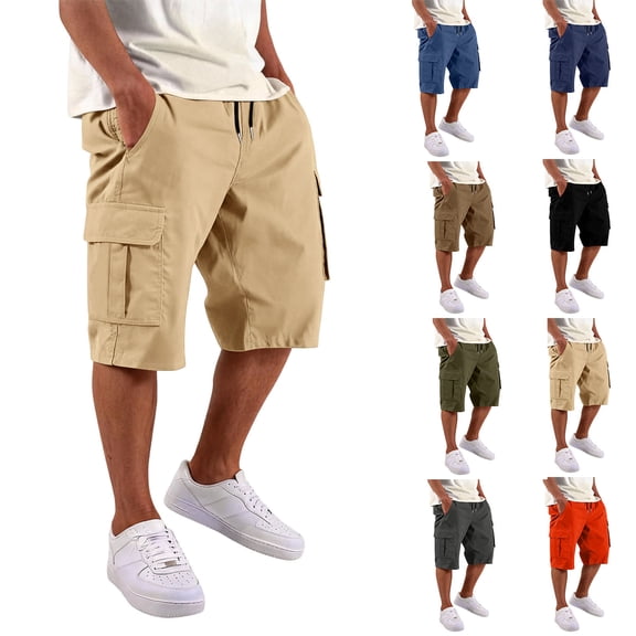 Men Summer Hiking Shorts Lightweight 7 Inch Utility Short Lake Fishing Outdoor Camping Secure Storage Pocket Relax Fit Work Long Shorts