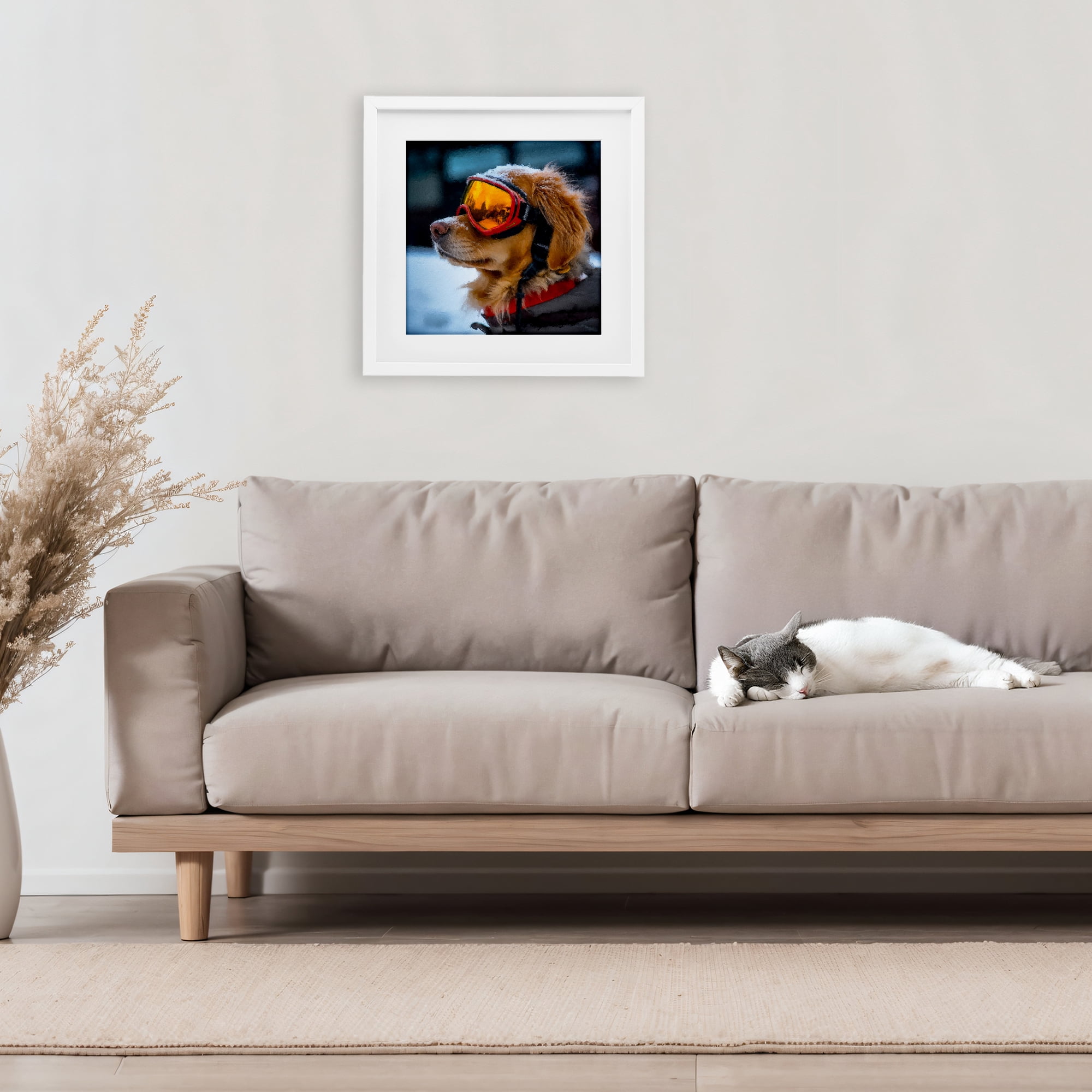 Stupell Industries Ski Goggles Dog White Framed Print Under Glass, design by Sean Parnell