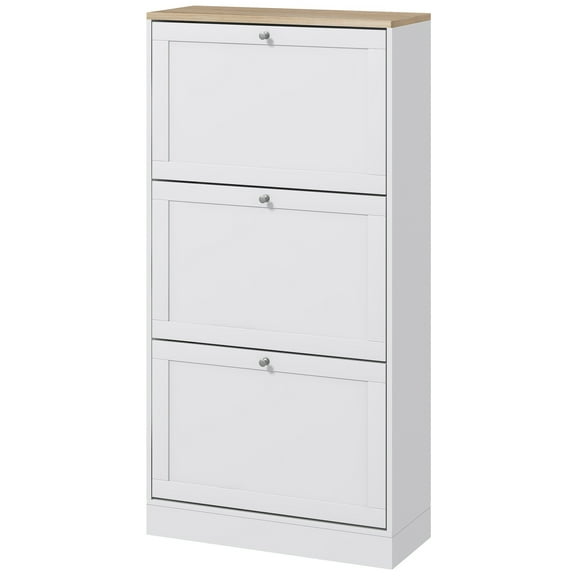 HOMCOM Modern Shoe Cabinet with 3 Flip Drawers for 18 Pairs, White