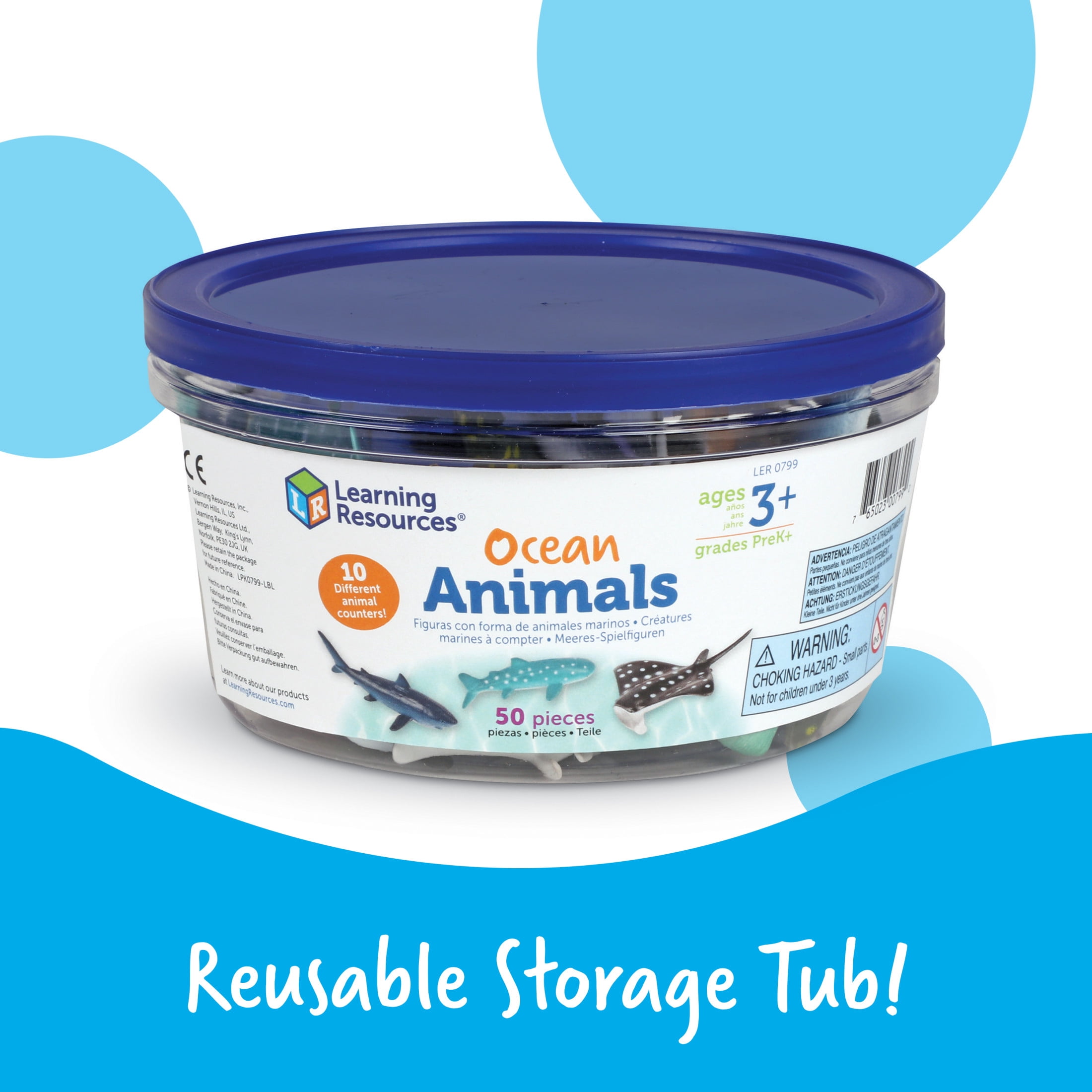 Learning Resources Ocean Animals, Counters, Imaginative Play, Set of 50 Different Ocean Animals, 50 Pieces, Ages 3+