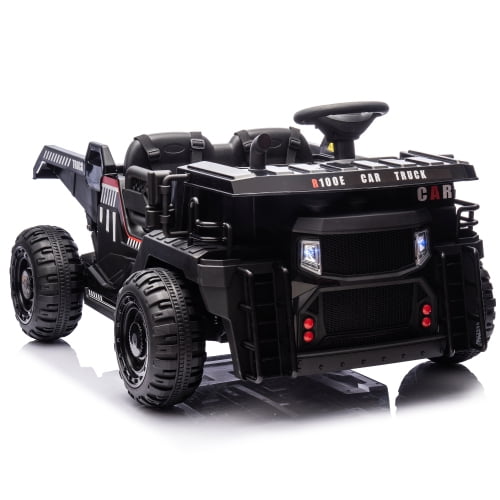 black 24V 2-seater Kids Ride On Electric Car with parents control,Seat width 19.69in,400W motor,E-rear dump,light&rear searchlight,USB,MP3,Bluetooth,Music,Provide a Speed of 3.11-4.97MPH For Age 3