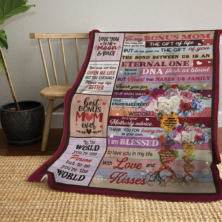 Christmas Bonus Mom Gifts from Daughter, Gifts for Stepmom Throw Blanket  60 x 50, Xmas Step Mom Gift Ideas, Best Stepmother Gifts, Gifts for Step