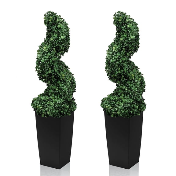OLIVIVI  2.6FT Artificial Spiral Topiary Trees Outdoor, Set of 2 UV-Resistant Artificial Boxwood topiary Plants, Indoor/Outdoor Fake Shrubs Front Porch, Entryway, Patio, Home Decor, Office
