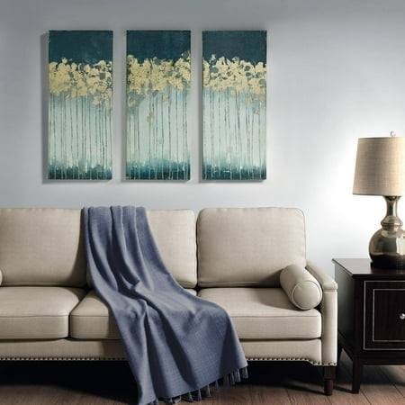 UPC: 0086569853301 | Madison Park Dewy Forest Gold Foil Abstract 3-piece Canvas Wall Art Set in Teal  15 W x 35 H x 1.5 D