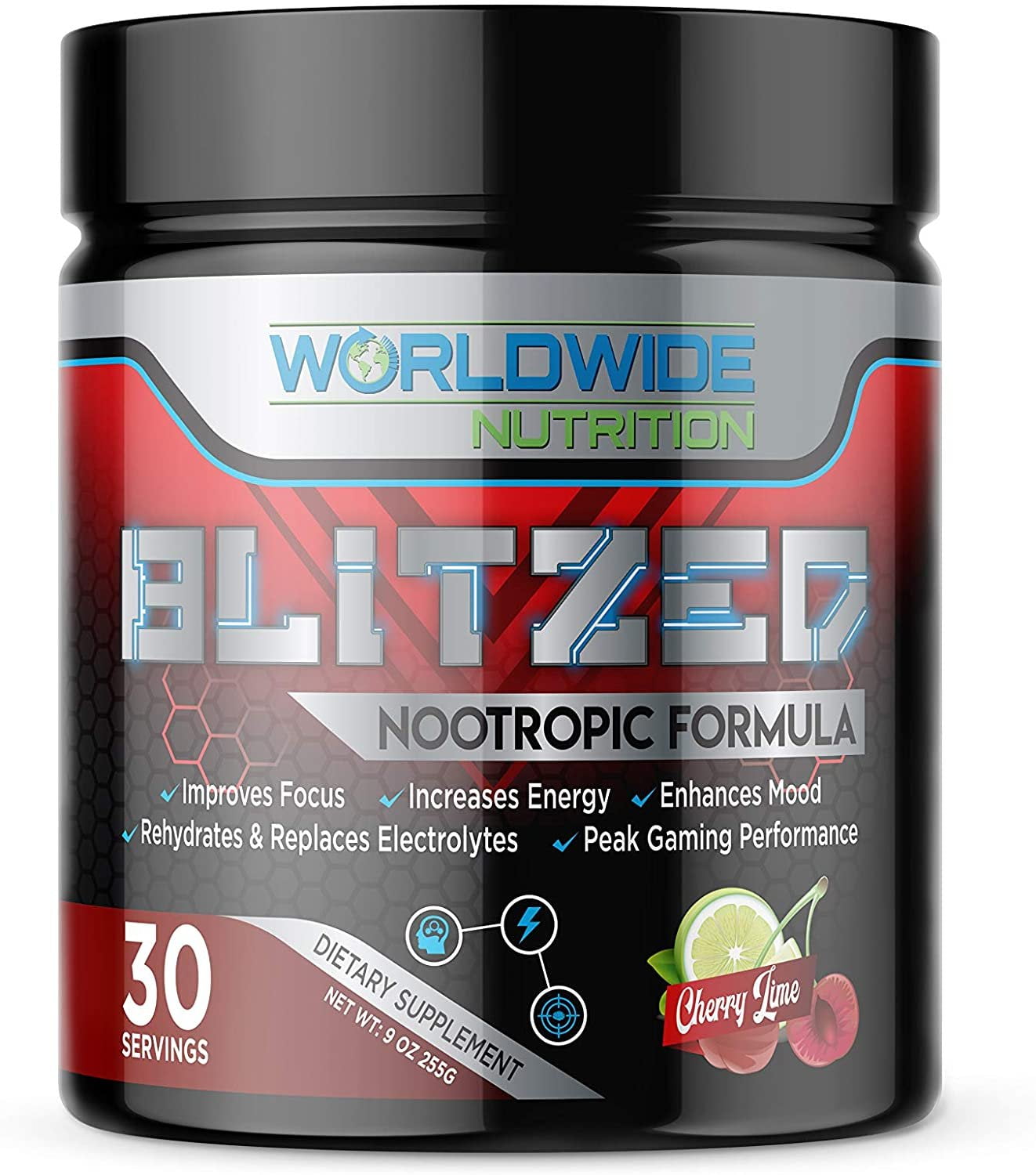 Worldwide Nutrition Blitzed Nootropic, 30 Servings Fast Acting Supplement, Maximum Absorption 100% Natural, Maximum Cognitive Performance, Increased Energy, Enhanced Focus Cherry Lime
