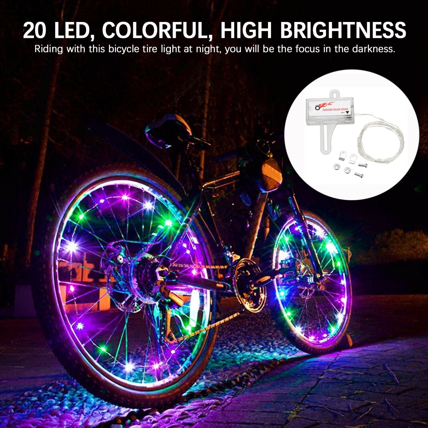 20 LED Bicycle Bike Cycling Rim String Lights Auto Open & Close Wheel Spoke Lamp 