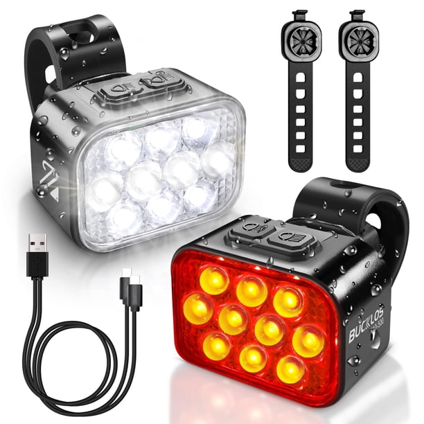 Luces de bicicleta BUCKLOS delanteras y traseras recargables por USB 35H