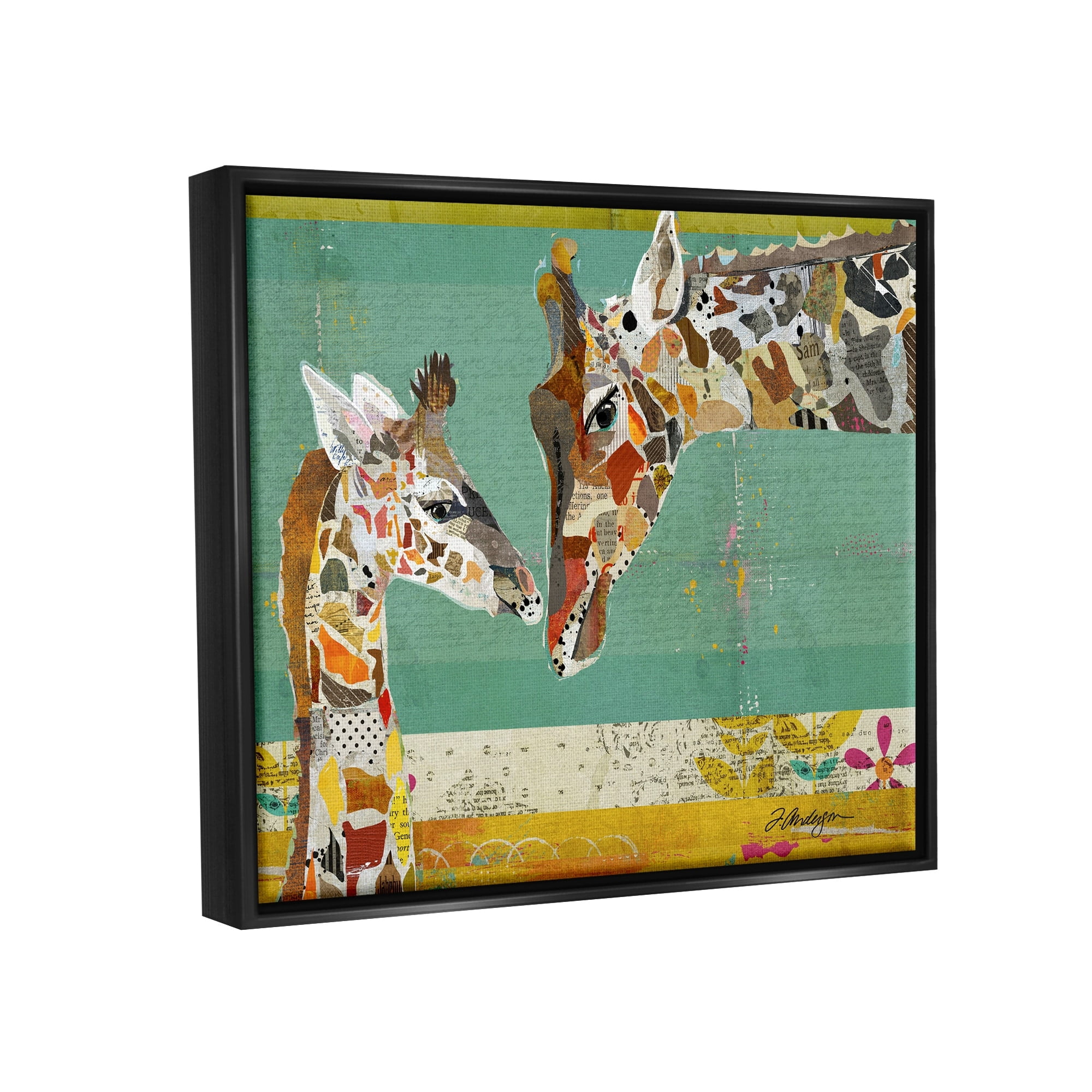 Stupell Industries Endearing Giraffe Family Layered Wildlife Animal Collage Graphic Art Luster Gray Floating Framed Canvas Print Wall Art, Design by Traci Anderson