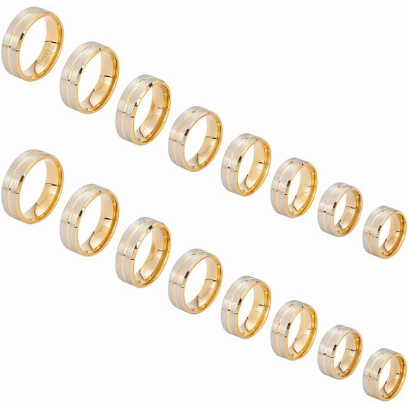 16Pcs 8 Size Two Tone Stainless Steel Grooved Finger Rings Set for Women Engraving Ring Core Blank Golden Ring Blanks Metal Round Empty Blank Rings for Jewelry Making 1box
