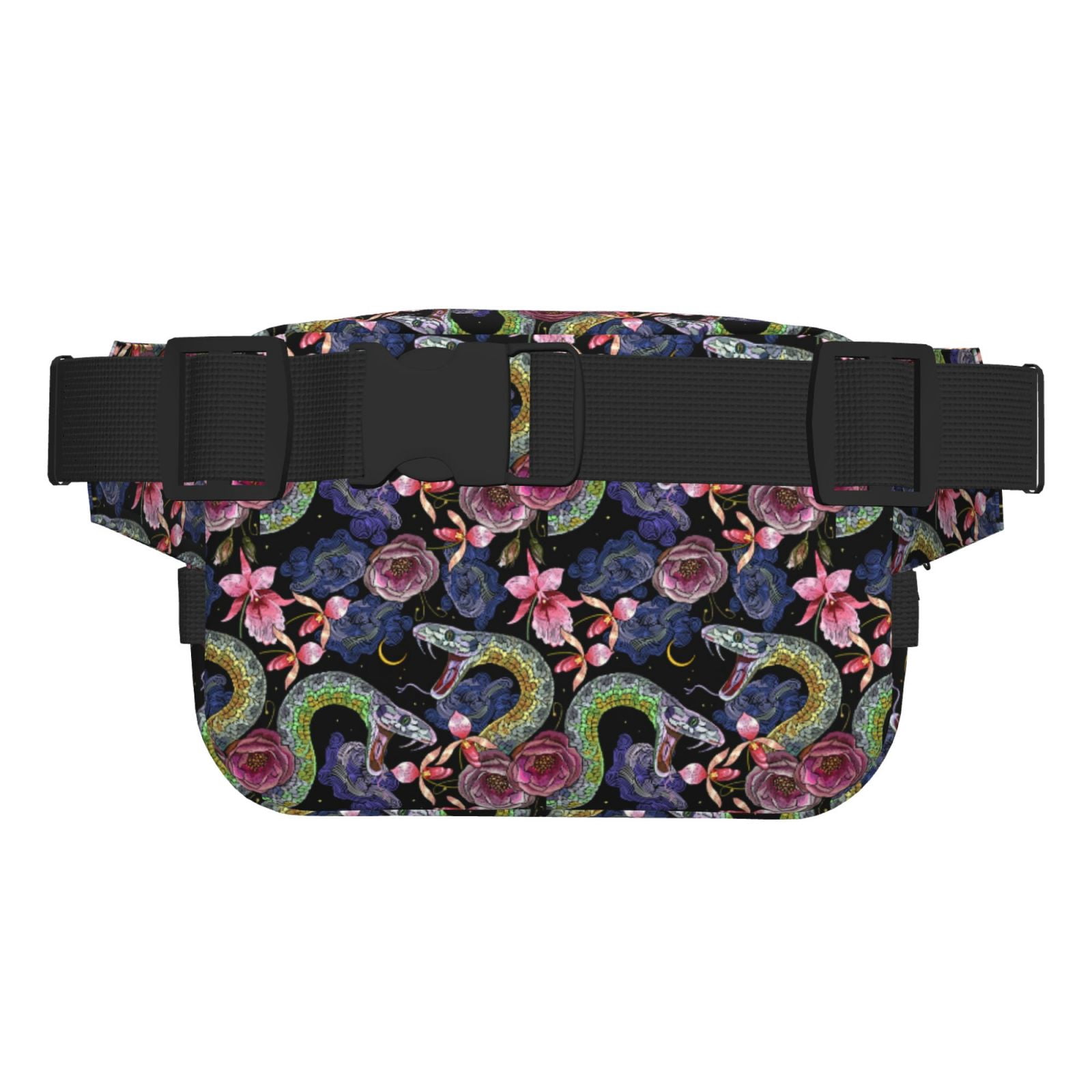 Fuzoiu Snake And Flower Print Unisex Square Double Layer Waist Bag,Crossbody Fanny Pack Travel Workout Accessory
