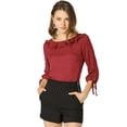 thumbnail image 1 of Blusa de lunares de verano Allegra K con cuello con volantes para mujer Vino rojo XS, 1 of 6