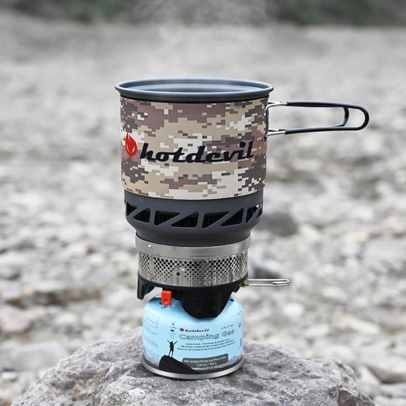 0.75 0.25L Backpacking Camping Stove Cooking System with Piezo Ignition, Outdoor Portable Burner with Pot & Metal Holder Camping Stove Kit Propane, Ideal for Hiking Fishing Hunting Emergency