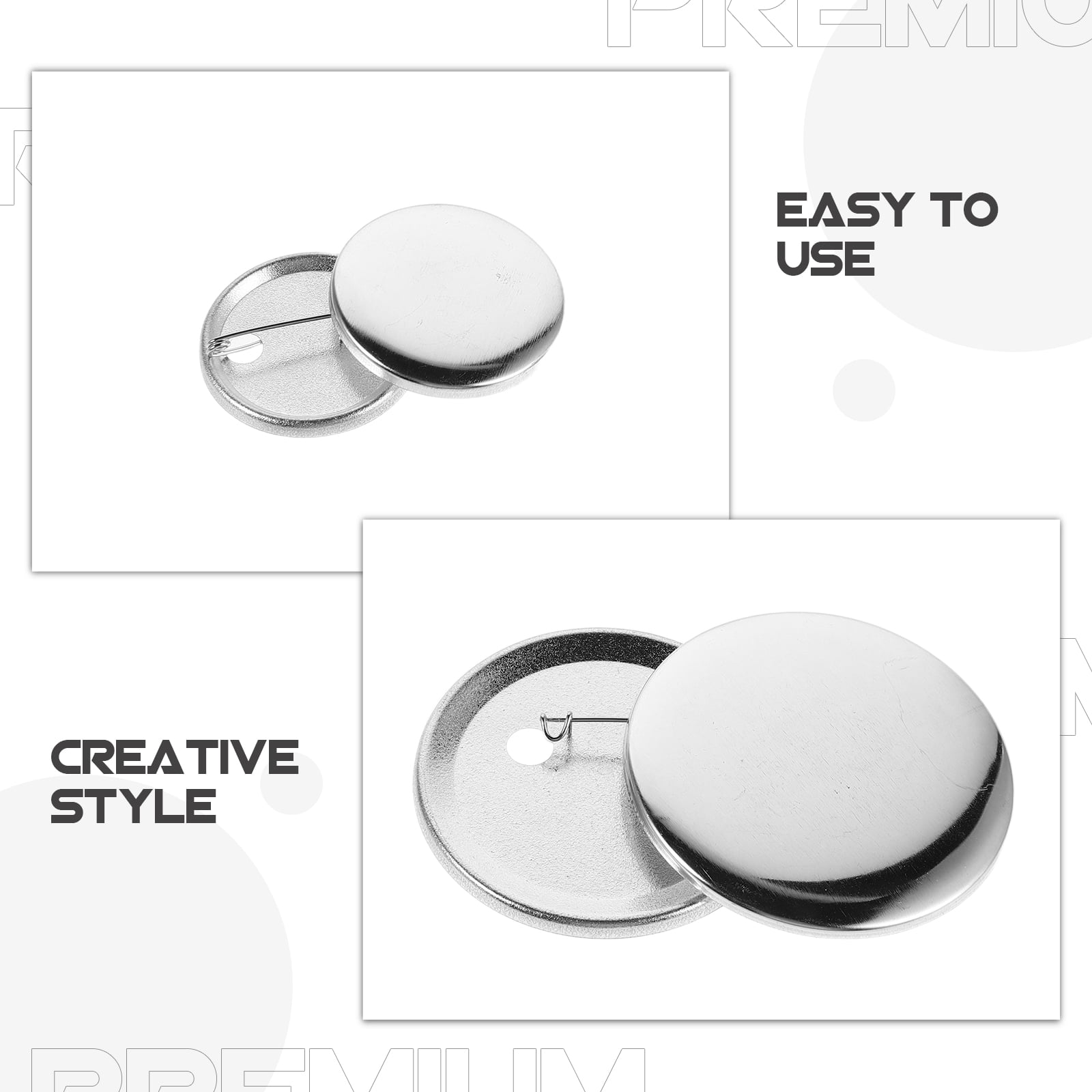 OUNONA 200Sets Round Metal Badge Pin Button Kit for DIY Use with Sturdy White Button Parts