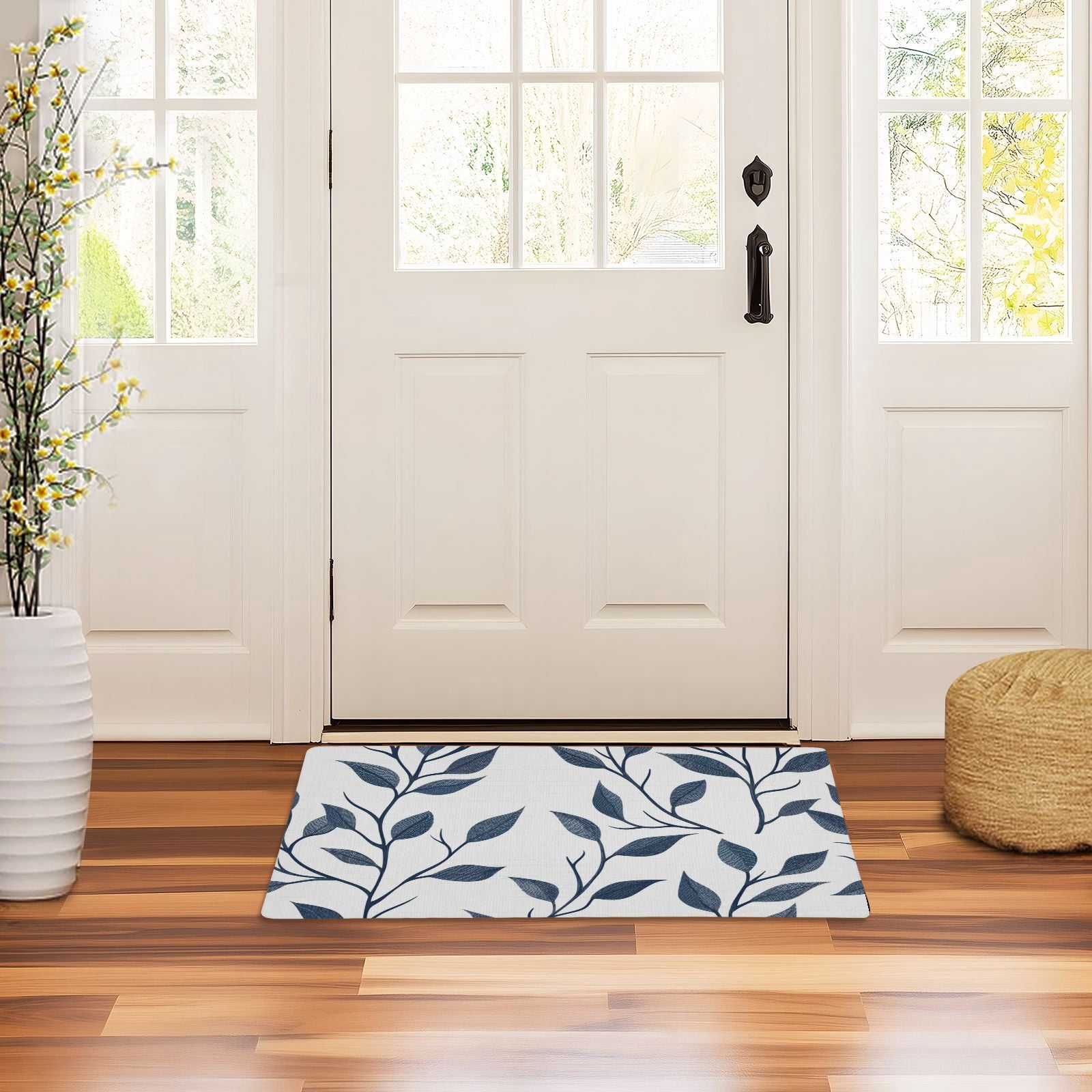 JSTEL Blue Branch Leaves Front Door Mat Outside Entrance 32x20 Inch Doormat for Outdoor Indoor Washable Non Slip Floor Mats
