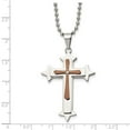 thumbnail image 5 of Stainless Steel Ball Beaded Necklace with Pendants Chain Chisel Polished Brown IP-plated Diamond Accent Cross Pendant on a 24 inch 32 mm, 5 of 5