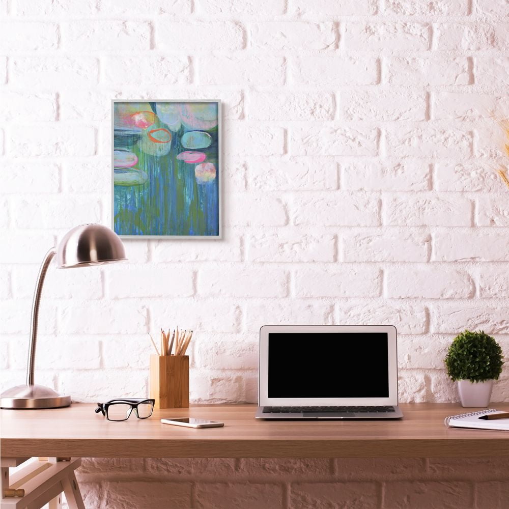 Stupell Industries Pond Lily pads Green Blue Abstract Painting Framed Wall Art by Third and Wall